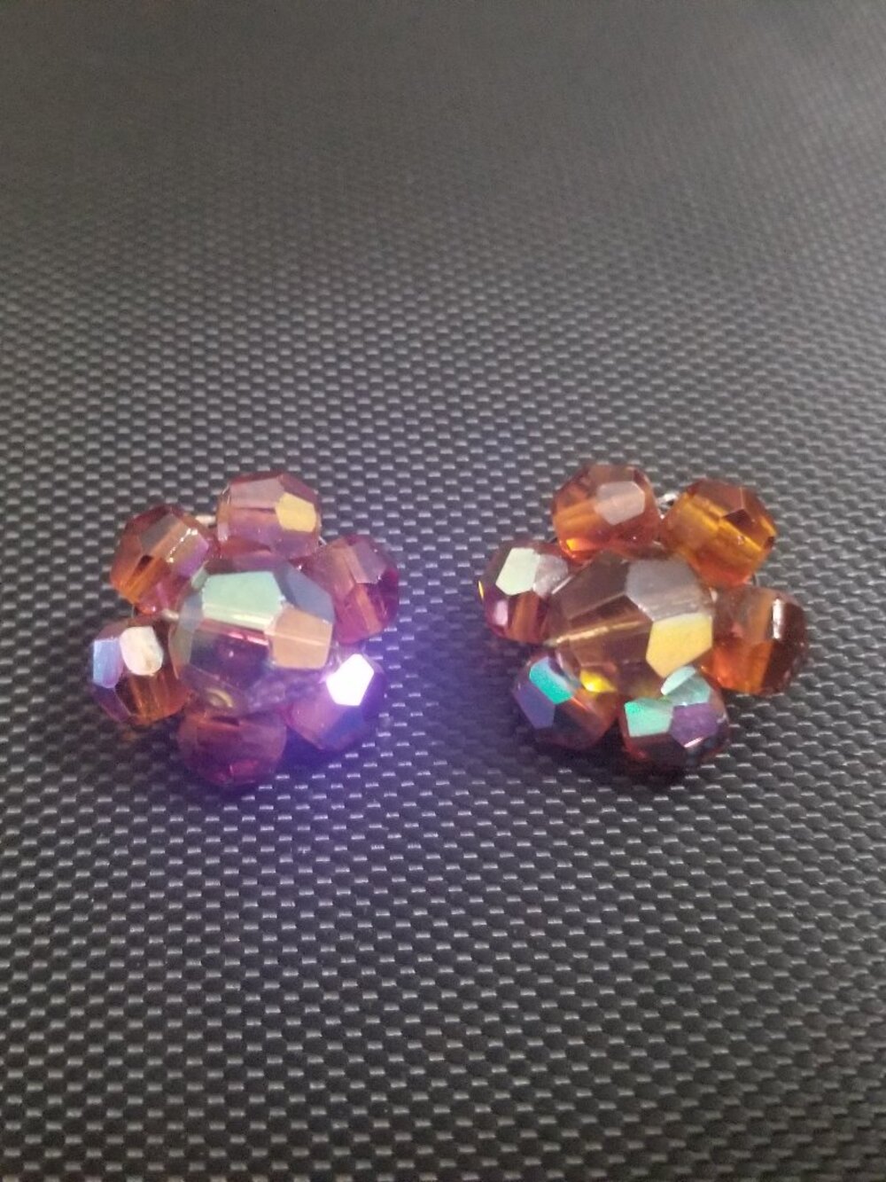 Vintage/Mid-Century Aurora Borealis Pink-Crystal-Bead Clip Ons